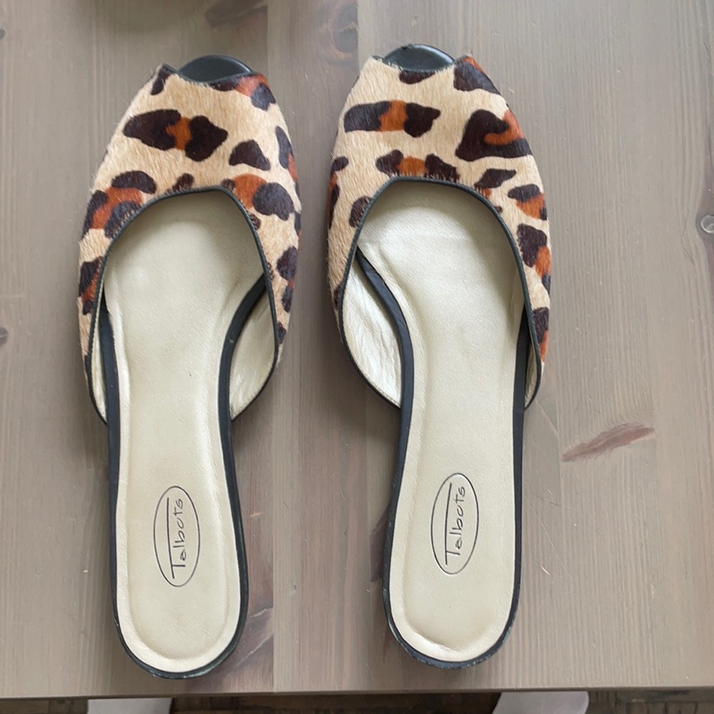 Pony hair Perp toe flat slides